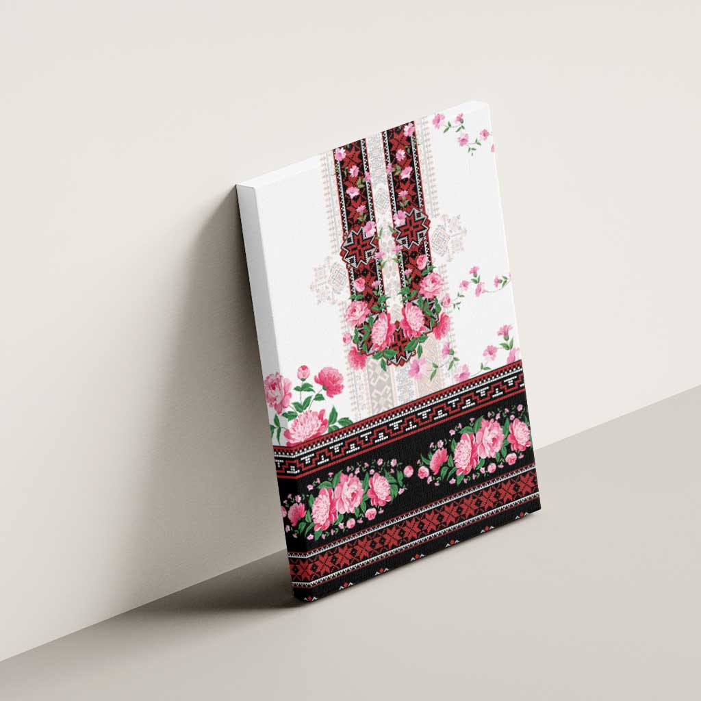 Red Romanian National Costume Canvas Wall Art Peony Flowers Traditional Folk Pattern - Wonder Print Shop