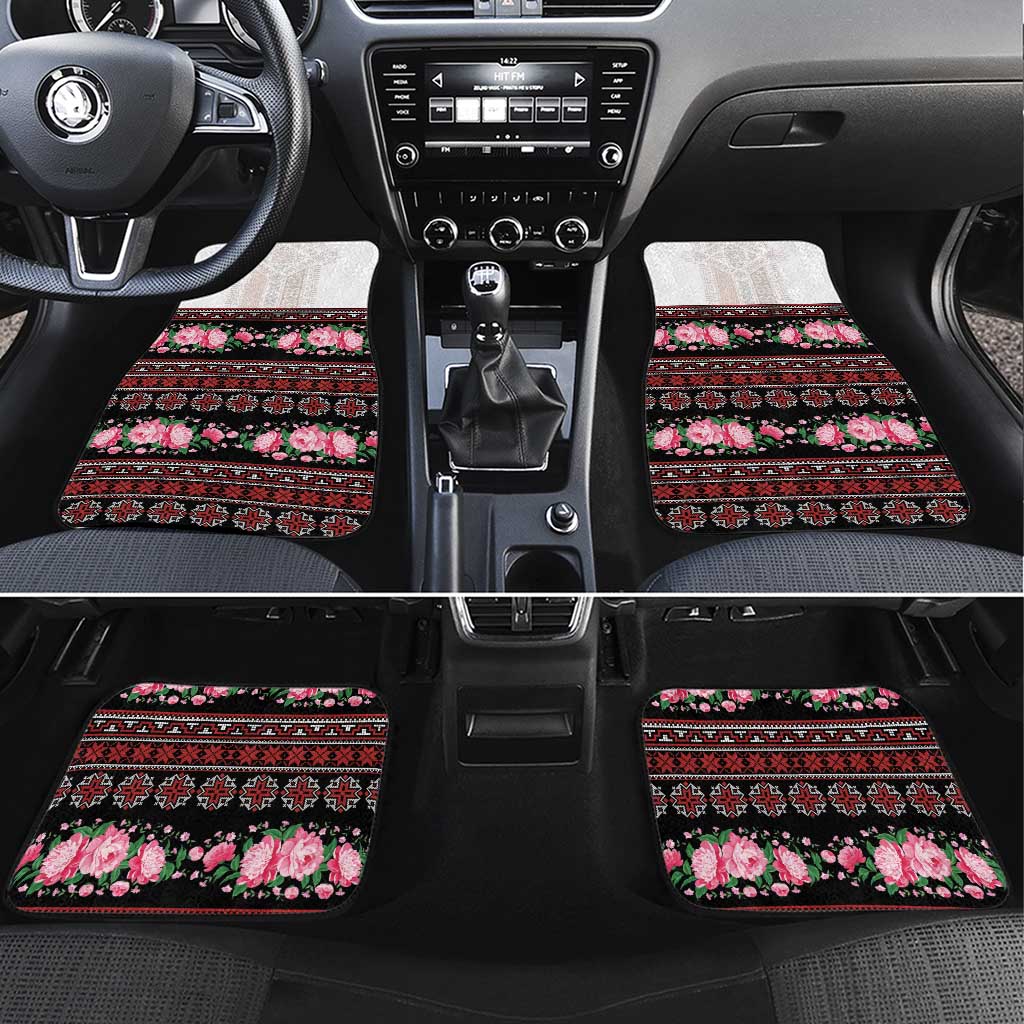 Red Romanian National Costume Car Mats Peony Flowers Traditional Folk Pattern - Wonder Print Shop