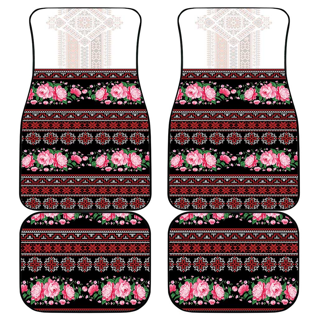 Red Romanian National Costume Car Mats Peony Flowers Traditional Folk Pattern - Wonder Print Shop