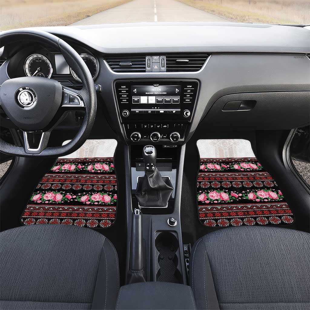 Red Romanian National Costume Car Mats Peony Flowers Traditional Folk Pattern - Wonder Print Shop