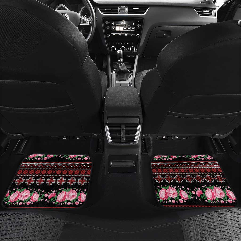 Red Romanian National Costume Car Mats Peony Flowers Traditional Folk Pattern - Wonder Print Shop