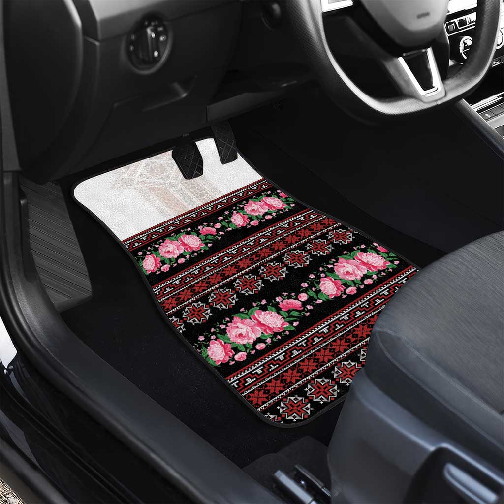 Red Romanian National Costume Car Mats Peony Flowers Traditional Folk Pattern - Wonder Print Shop