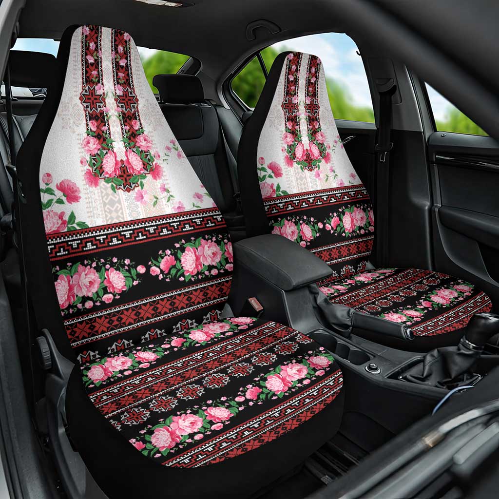 Red Romanian National Costume Car Seat Cover Peony Flowers Traditional Folk Pattern - Wonder Print Shop