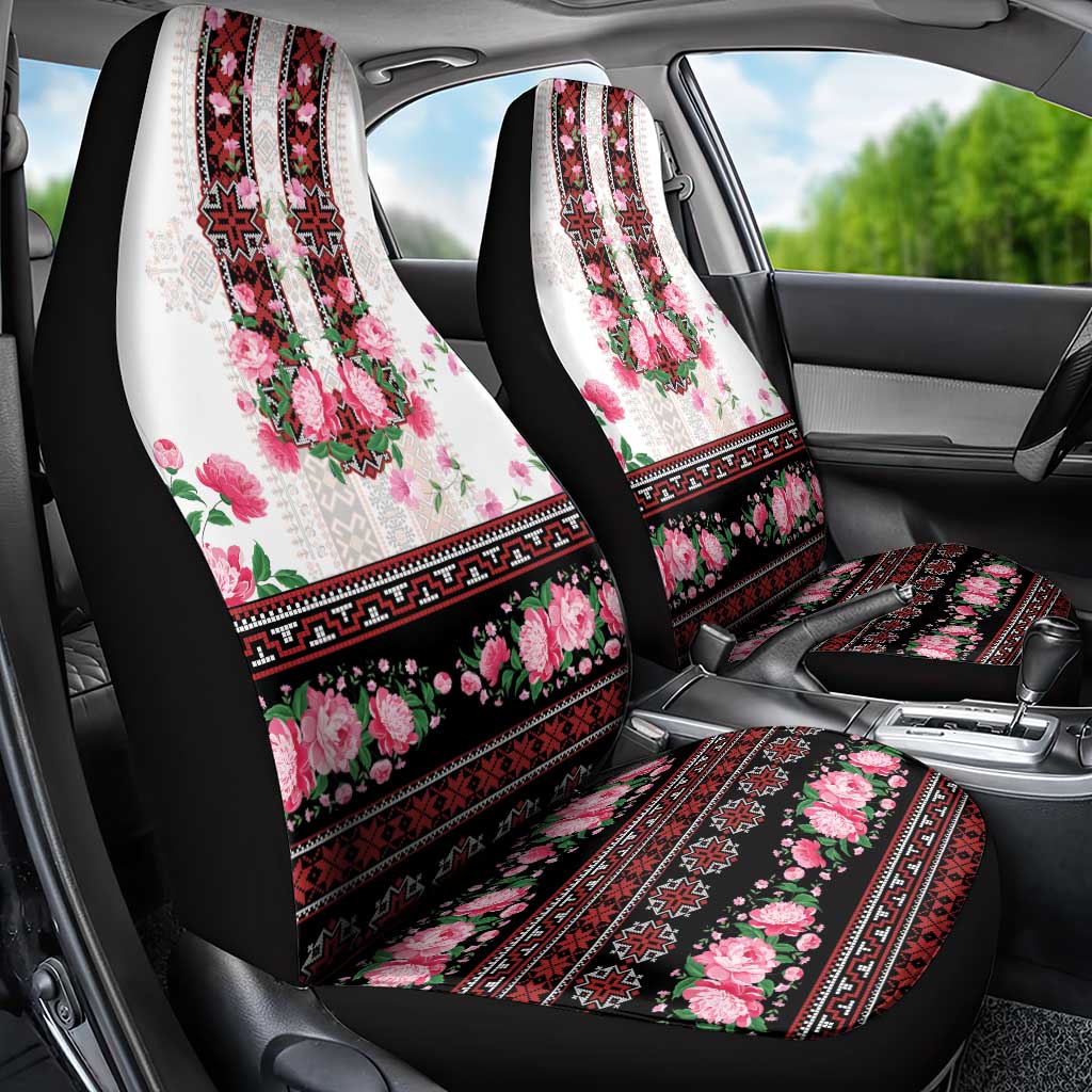 Red Romanian National Costume Car Seat Cover Peony Flowers Traditional Folk Pattern - Wonder Print Shop