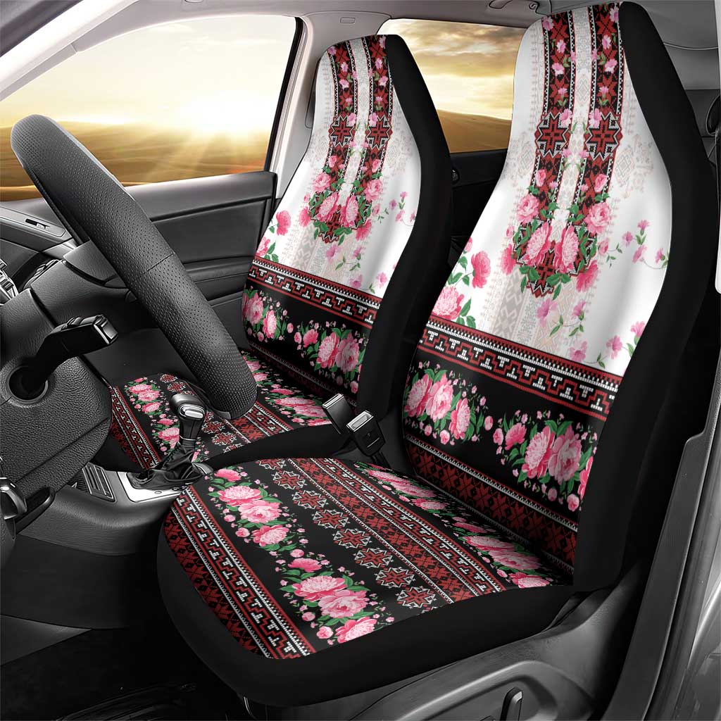 Red Romanian National Costume Car Seat Cover Peony Flowers Traditional Folk Pattern - Wonder Print Shop