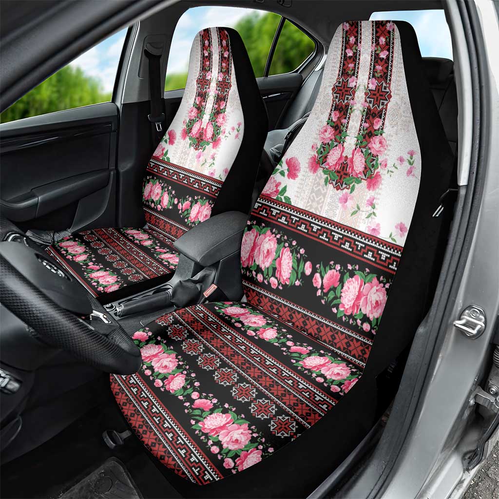 Red Romanian National Costume Car Seat Cover Peony Flowers Traditional Folk Pattern - Wonder Print Shop