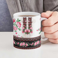 Red Romanian National Costume Ceramic Mug Peony Flowers Traditional Folk Pattern - Wonder Print Shop