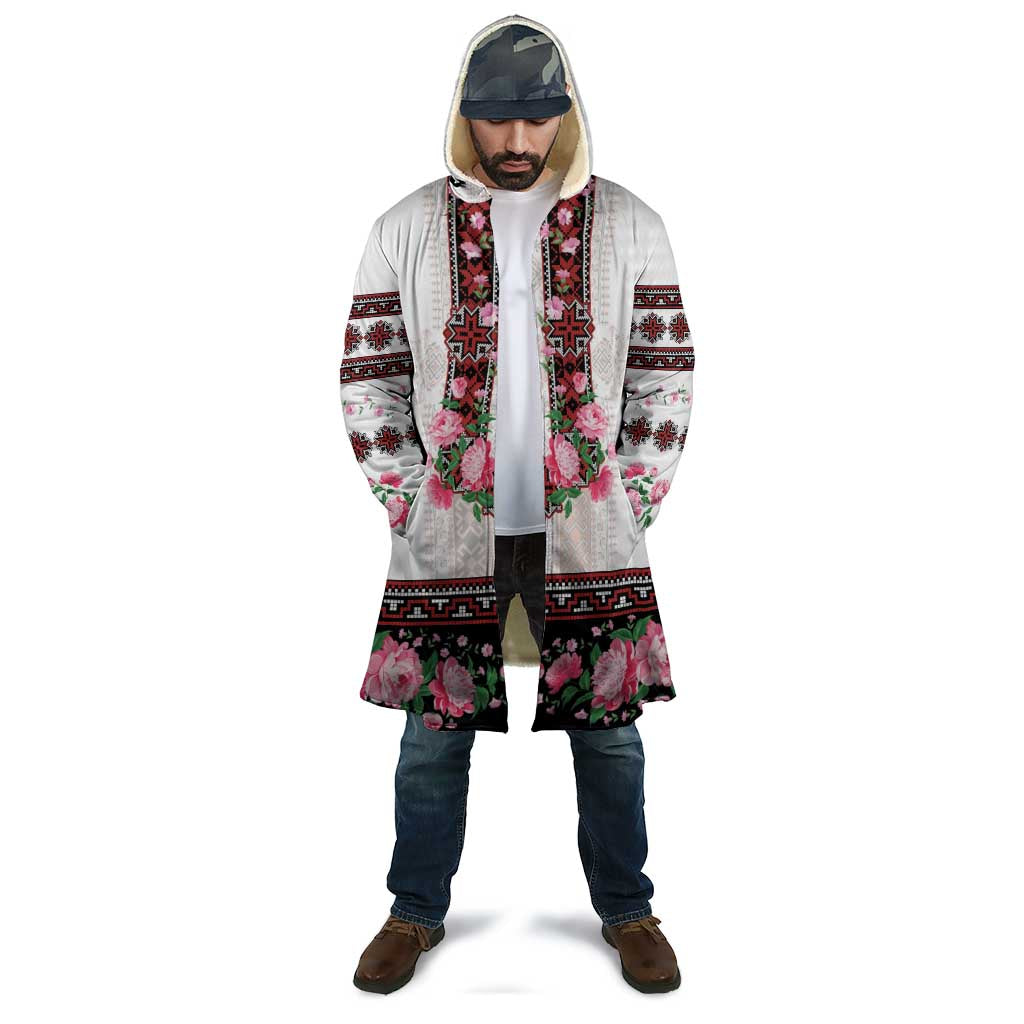 Red Romanian National Costume Cloak Peony Flowers Traditional Folk Pattern - Wonder Print Shop
