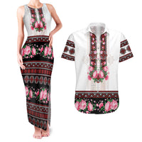 Red Romanian National Costume Couples Matching Tank Maxi Dress and Hawaiian Shirt Peony Flowers Traditional Folk Pattern - Wonder Print Shop