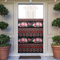 Red Romanian National Costume Door Cover Peony Flowers Traditional Folk Pattern - Wonder Print Shop