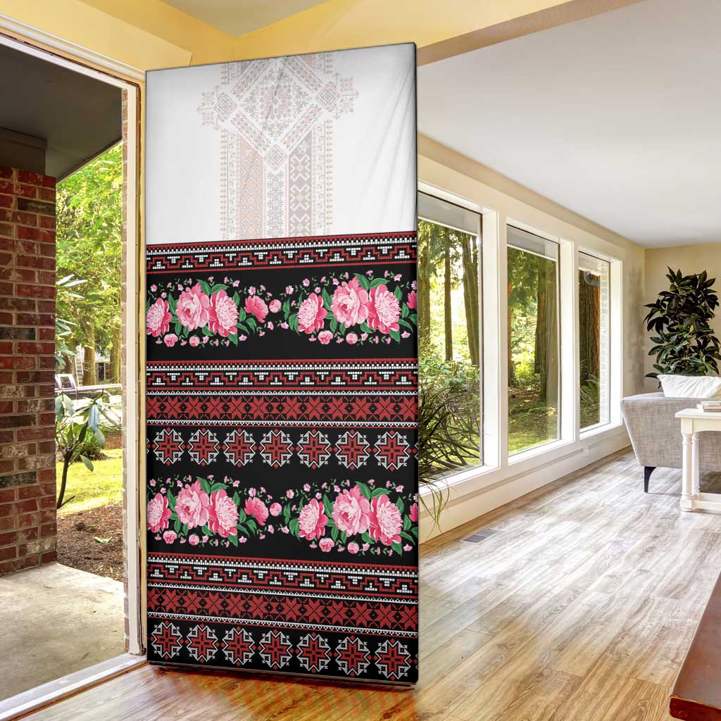 Red Romanian National Costume Door Cover Peony Flowers Traditional Folk Pattern - Wonder Print Shop