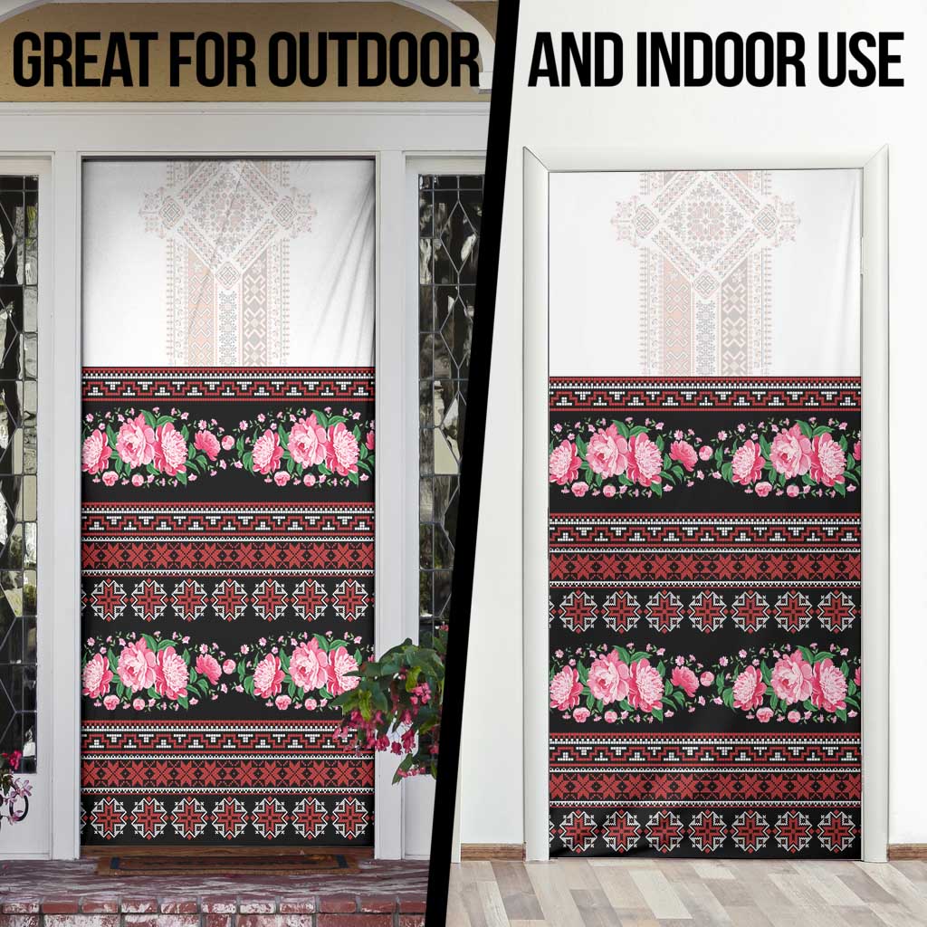 Red Romanian National Costume Door Cover Peony Flowers Traditional Folk Pattern - Wonder Print Shop