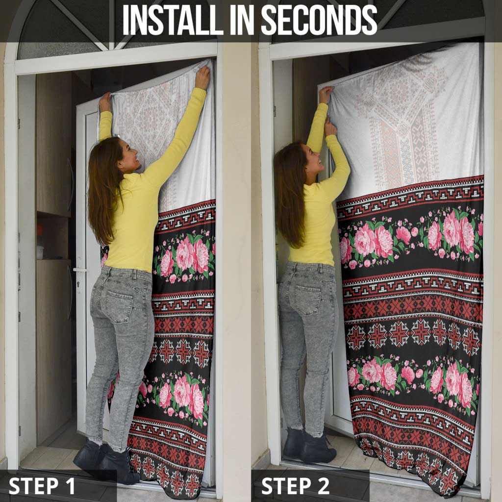 Red Romanian National Costume Door Cover Peony Flowers Traditional Folk Pattern - Wonder Print Shop