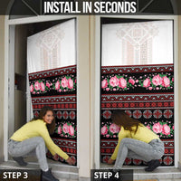 Red Romanian National Costume Door Cover Peony Flowers Traditional Folk Pattern - Wonder Print Shop