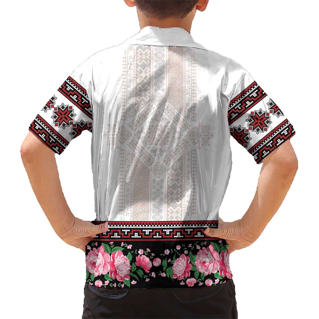 Red Romanian National Costume Family Matching Mermaid Dress and Hawaiian Shirt Peony Flowers Traditional Folk Pattern - Wonder Print Shop