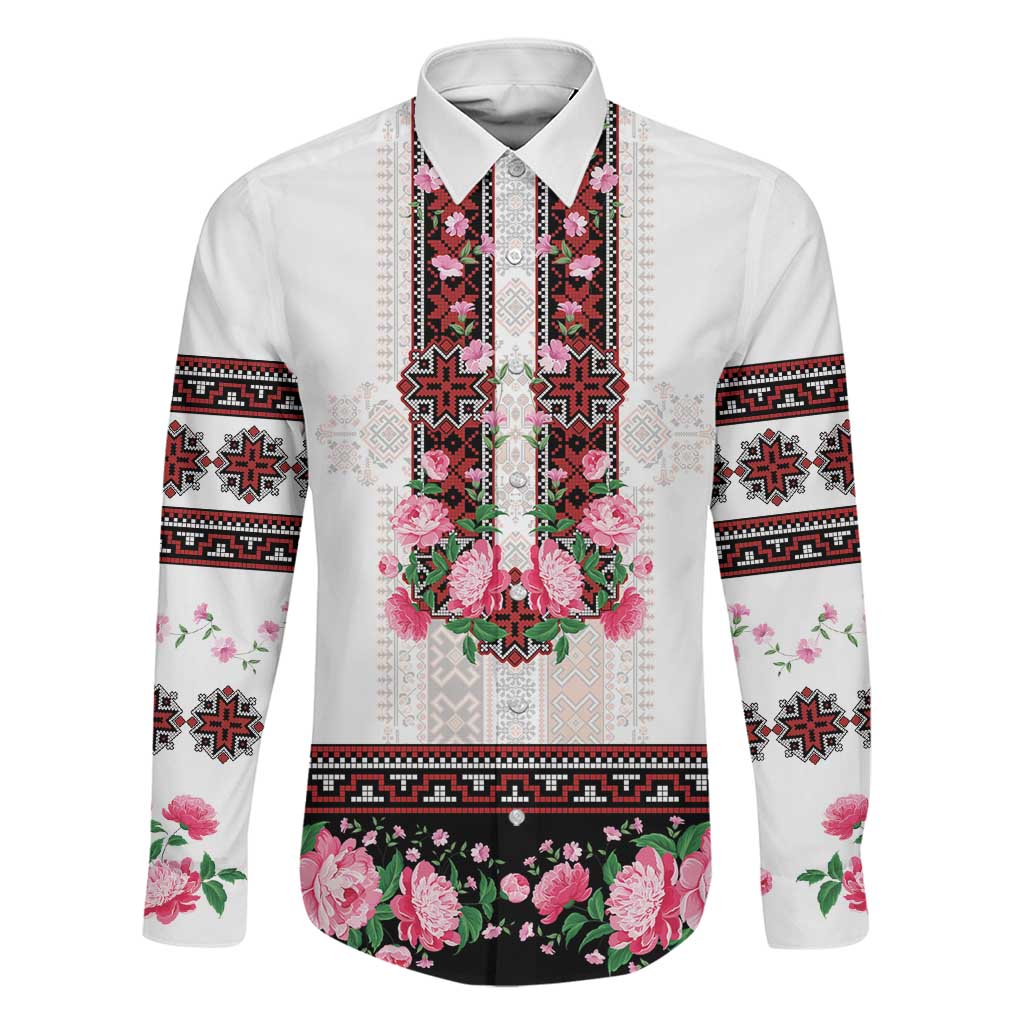 Red Romanian National Costume Family Matching Mermaid Dress and Hawaiian Shirt Peony Flowers Traditional Folk Pattern - Wonder Print Shop