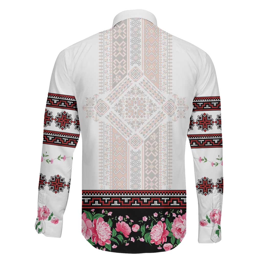 Red Romanian National Costume Family Matching Mermaid Dress and Hawaiian Shirt Peony Flowers Traditional Folk Pattern - Wonder Print Shop