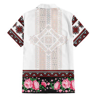 Red Romanian National Costume Family Matching Off The Shoulder Long Sleeve Dress and Hawaiian Shirt Peony Flowers Traditional Folk Pattern - Wonder Print Shop