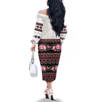 Red Romanian National Costume Family Matching Off The Shoulder Long Sleeve Dress and Hawaiian Shirt Peony Flowers Traditional Folk Pattern - Wonder Print Shop