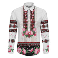 Red Romanian National Costume Family Matching Off Shoulder Maxi Dress and Hawaiian Shirt Peony Flowers Traditional Folk Pattern - Wonder Print Shop