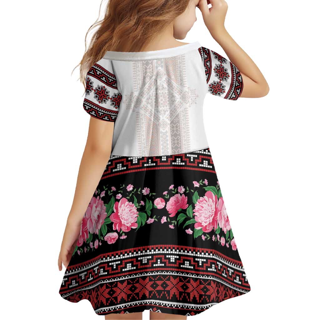 Red Romanian National Costume Family Matching Off Shoulder Short Dress and Hawaiian Shirt Peony Flowers Traditional Folk Pattern - Wonder Print Shop