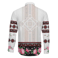 Red Romanian National Costume Family Matching Off Shoulder Short Dress and Hawaiian Shirt Peony Flowers Traditional Folk Pattern - Wonder Print Shop