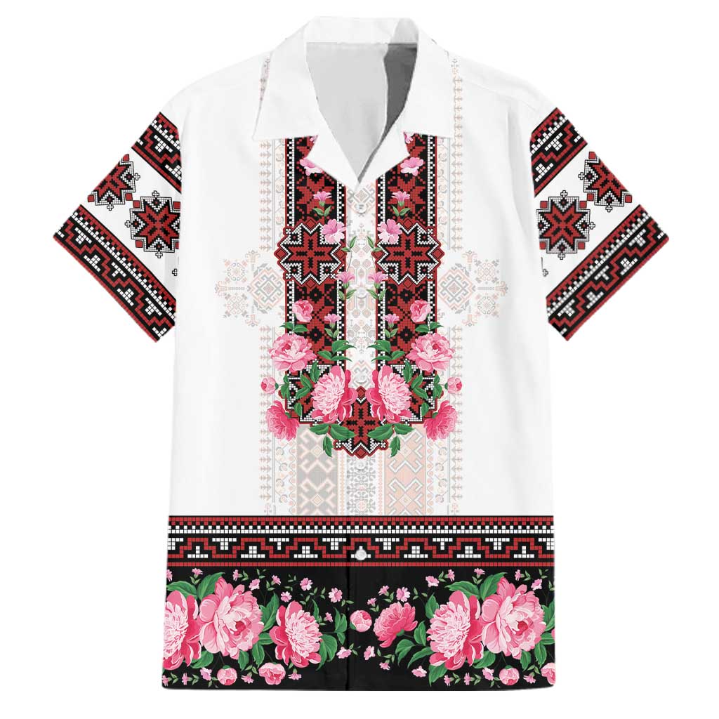 Red Romanian National Costume Family Matching Puletasi and Hawaiian Shirt Peony Flowers Traditional Folk Pattern - Wonder Print Shop