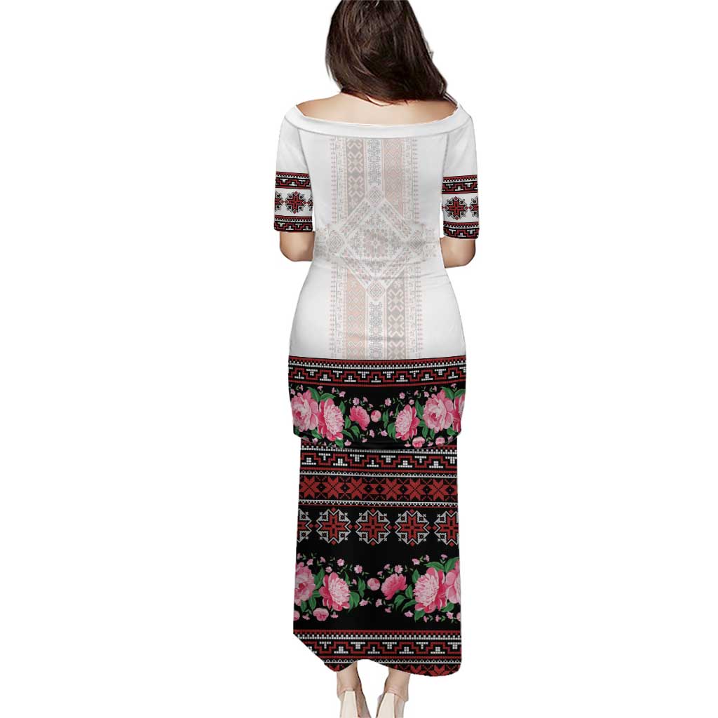 Red Romanian National Costume Family Matching Puletasi and Hawaiian Shirt Peony Flowers Traditional Folk Pattern - Wonder Print Shop