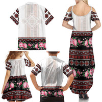 Red Romanian National Costume Family Matching Summer Maxi Dress and Hawaiian Shirt Peony Flowers Traditional Folk Pattern - Wonder Print Shop