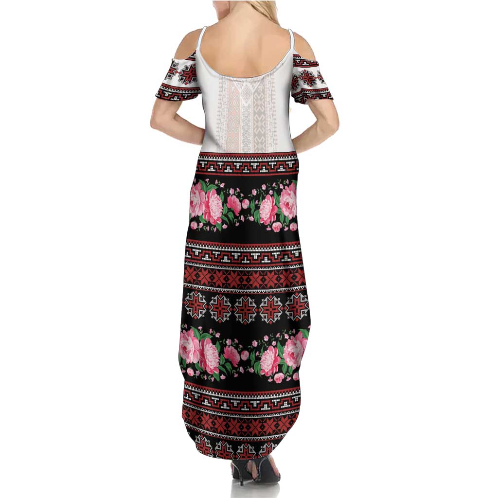 Red Romanian National Costume Family Matching Summer Maxi Dress and Hawaiian Shirt Peony Flowers Traditional Folk Pattern - Wonder Print Shop