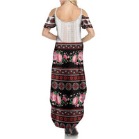 Red Romanian National Costume Family Matching Summer Maxi Dress and Hawaiian Shirt Peony Flowers Traditional Folk Pattern - Wonder Print Shop