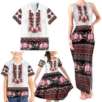 Red Romanian National Costume Family Matching Tank Maxi Dress and Hawaiian Shirt Peony Flowers Traditional Folk Pattern - Wonder Print Shop