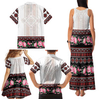 Red Romanian National Costume Family Matching Tank Maxi Dress and Hawaiian Shirt Peony Flowers Traditional Folk Pattern - Wonder Print Shop
