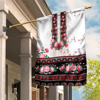 Red Romanian National Costume Garden Flag Peony Flowers Traditional Folk Pattern - Wonder Print Shop