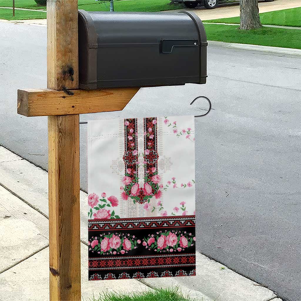 Red Romanian National Costume Garden Flag Peony Flowers Traditional Folk Pattern - Wonder Print Shop