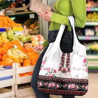 Red Romanian National Costume Grocery Bag Peony Flowers Traditional Folk Pattern - Wonder Print Shop