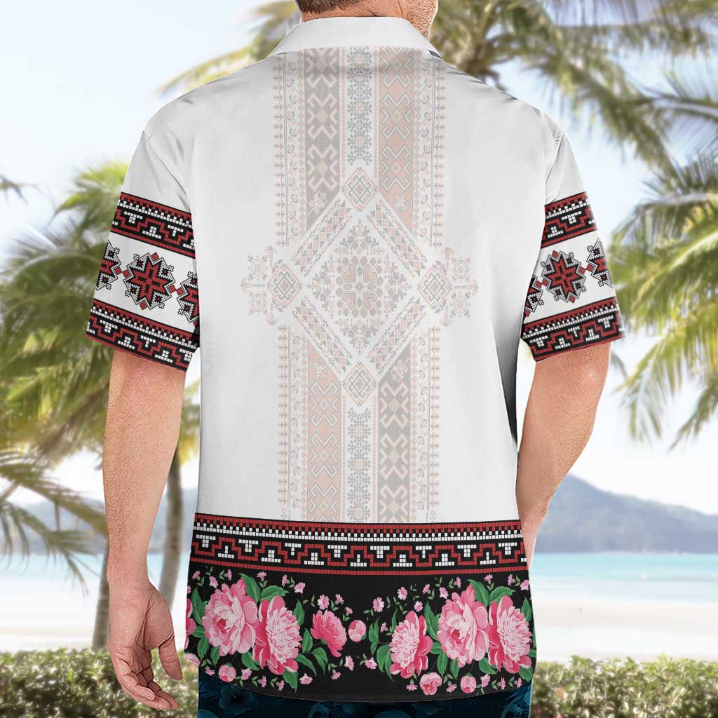 Red Romanian National Costume Hawaiian Shirt Peony Flowers Traditional Folk Pattern - Wonder Print Shop