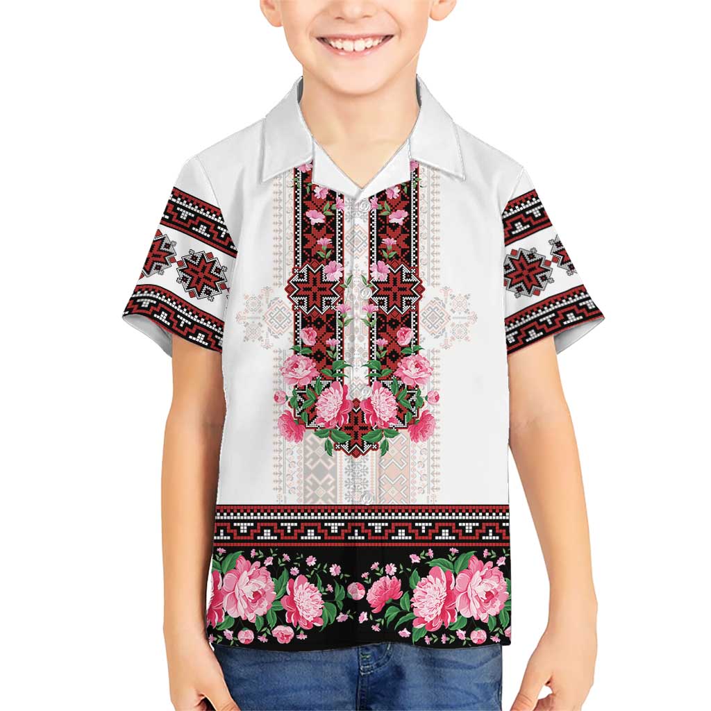 Red Romanian National Costume Hawaiian Shirt Peony Flowers Traditional Folk Pattern - Wonder Print Shop