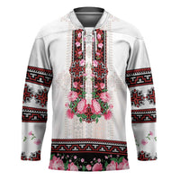Red Romanian National Costume Hockey Jersey Peony Flowers Traditional Folk Pattern - Wonder Print Shop