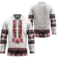 Red Romanian National Costume Hockey Jersey Peony Flowers Traditional Folk Pattern - Wonder Print Shop