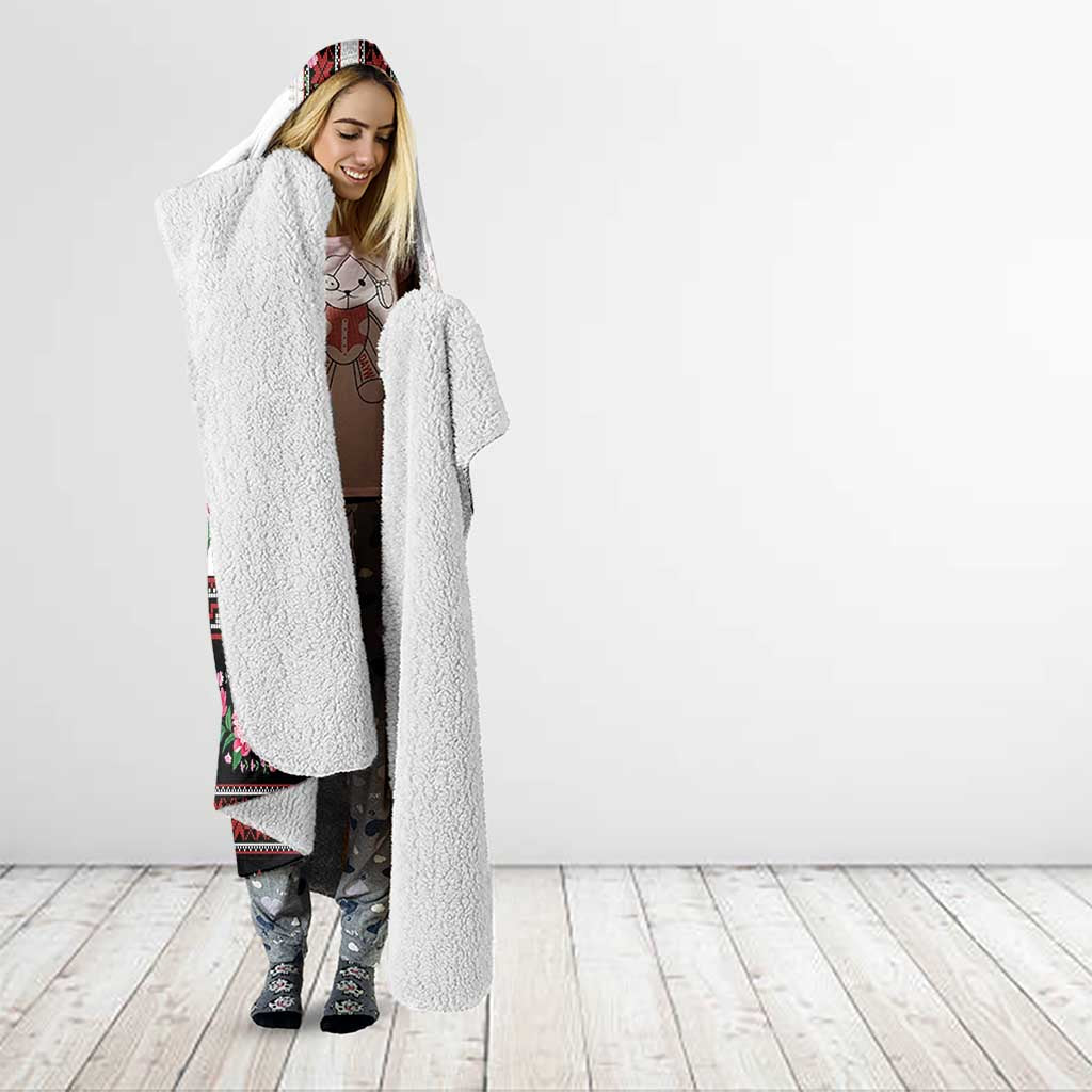 Red Romanian National Costume Hooded Blanket Peony Flowers Traditional Folk Pattern - Wonder Print Shop