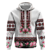 Red Romanian National Costume Hoodie Peony Flowers Traditional Folk Pattern - Wonder Print Shop