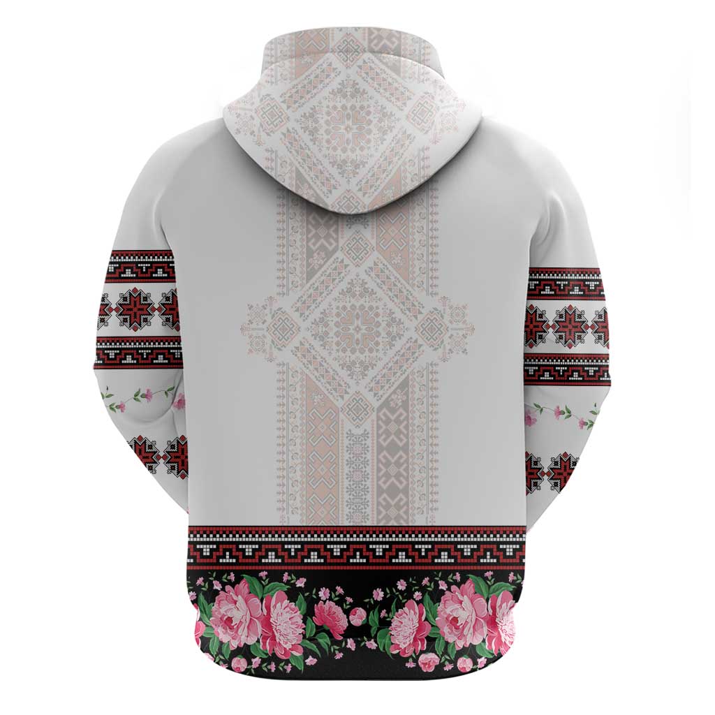 Red Romanian National Costume Hoodie Peony Flowers Traditional Folk Pattern - Wonder Print Shop