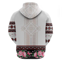 Red Romanian National Costume Hoodie Peony Flowers Traditional Folk Pattern - Wonder Print Shop