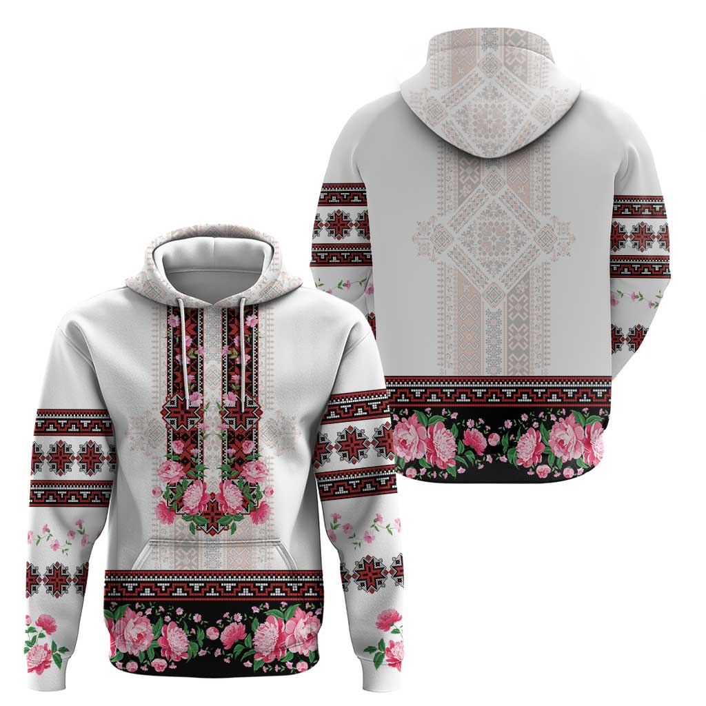 Red Romanian National Costume Hoodie Peony Flowers Traditional Folk Pattern - Wonder Print Shop