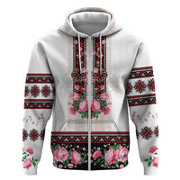 Red Romanian National Costume Hoodie Peony Flowers Traditional Folk Pattern - Wonder Print Shop