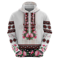 Red Romanian National Costume Hoodie Peony Flowers Traditional Folk Pattern - Wonder Print Shop