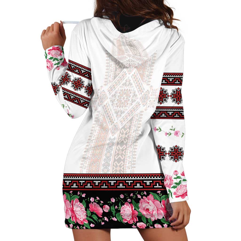 Red Romanian National Costume Hoodie Dress Peony Flowers Traditional Folk Pattern - Wonder Print Shop