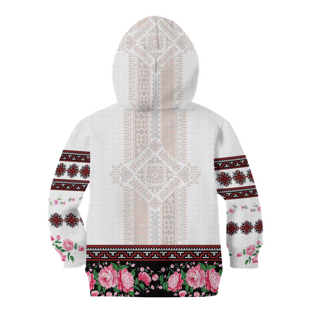 Red Romanian National Costume Kid Hoodie Peony Flowers Traditional Folk Pattern - Wonder Print Shop