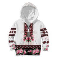 Red Romanian National Costume Kid Hoodie Peony Flowers Traditional Folk Pattern - Wonder Print Shop